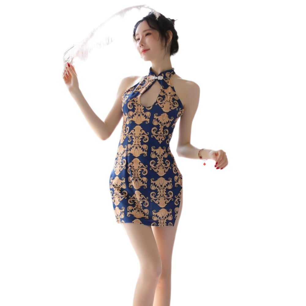 5832 Chinese Cheongsam Dress Anime Cosplay Lingerie Retro Print Qipao Mini